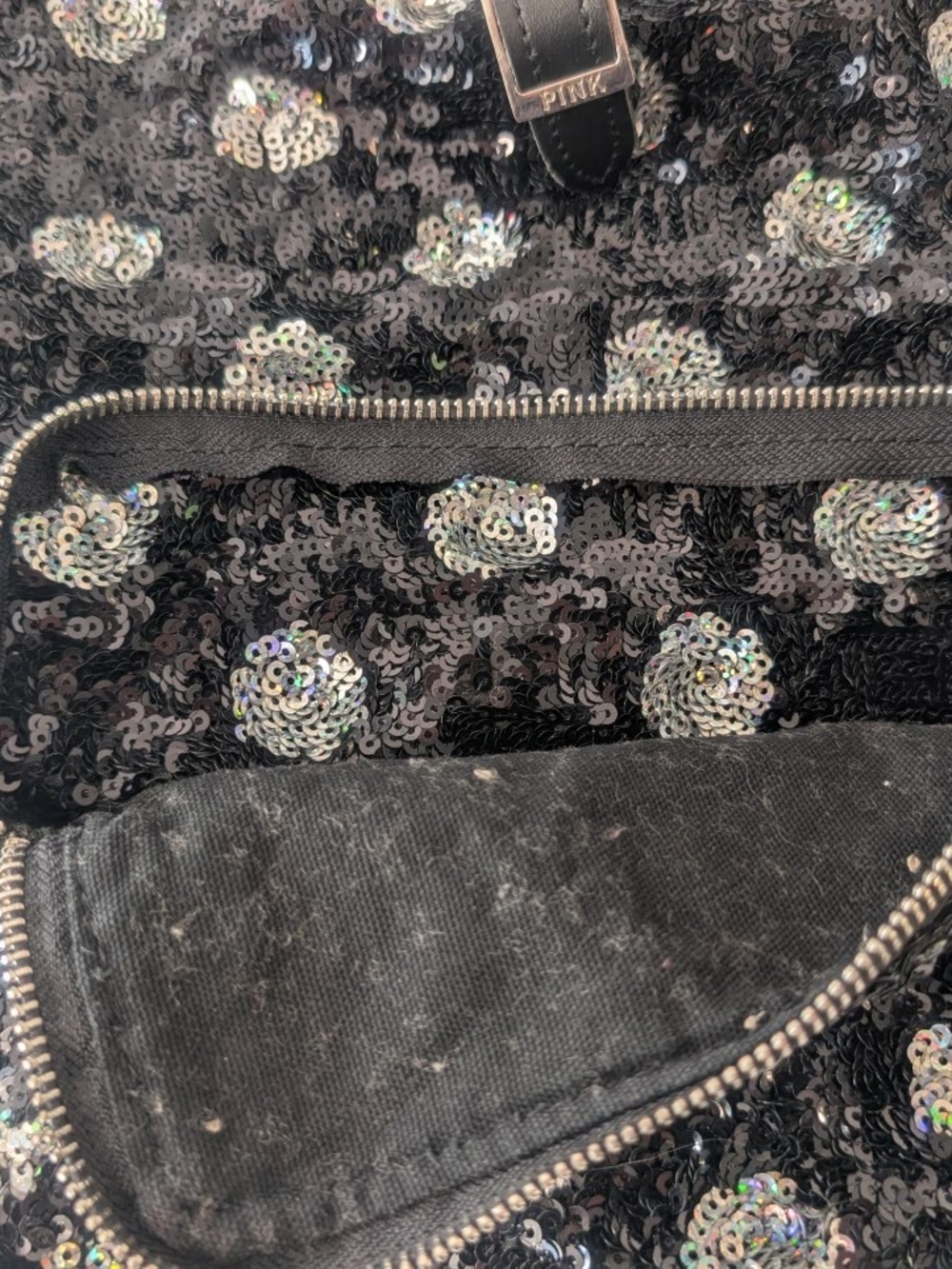 PINK Sequin Polka Dot Backpack in Black & Iridescent - Picture 5 of 11